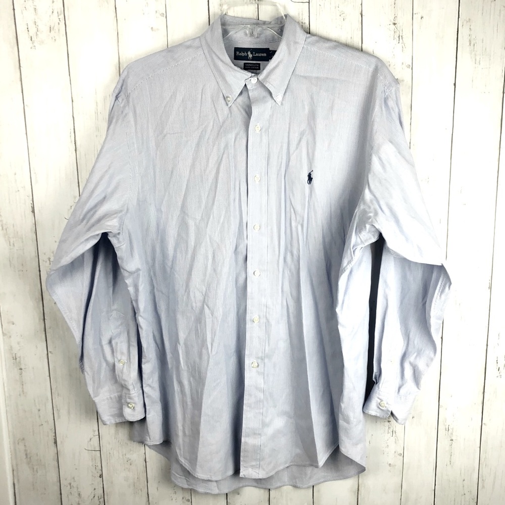 Ralph Lauren Yarmouth Blue White Pinstripe Button